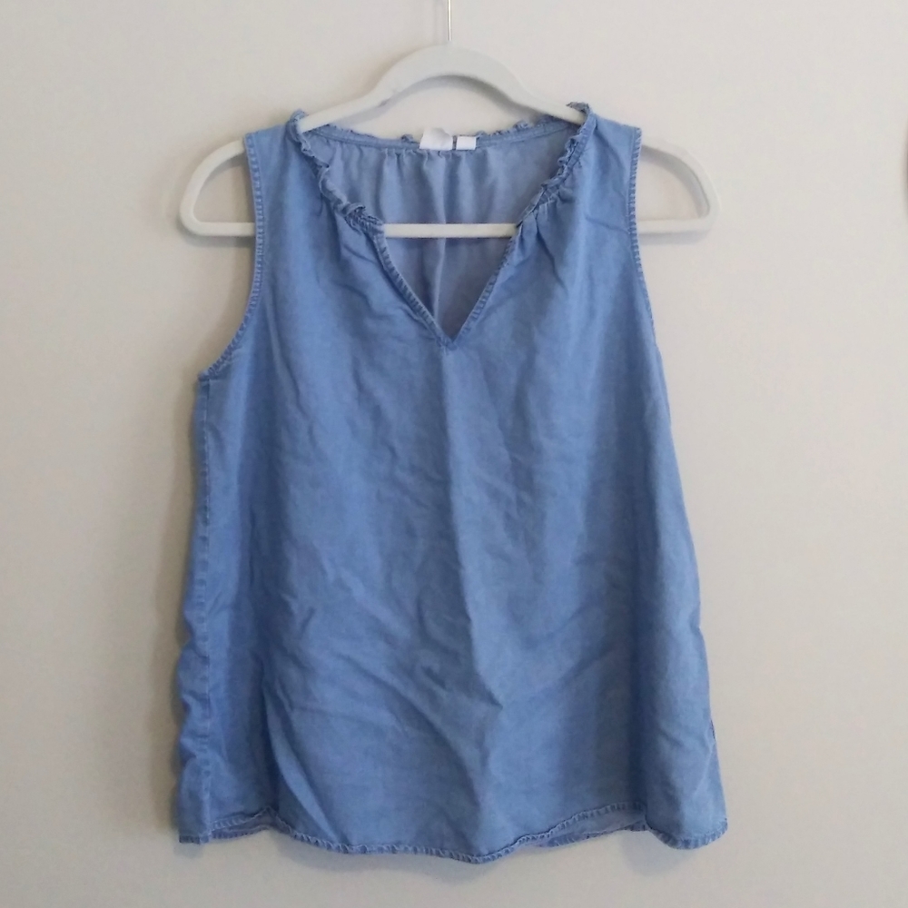 Gap Chambray Top with Ruffle Neckline